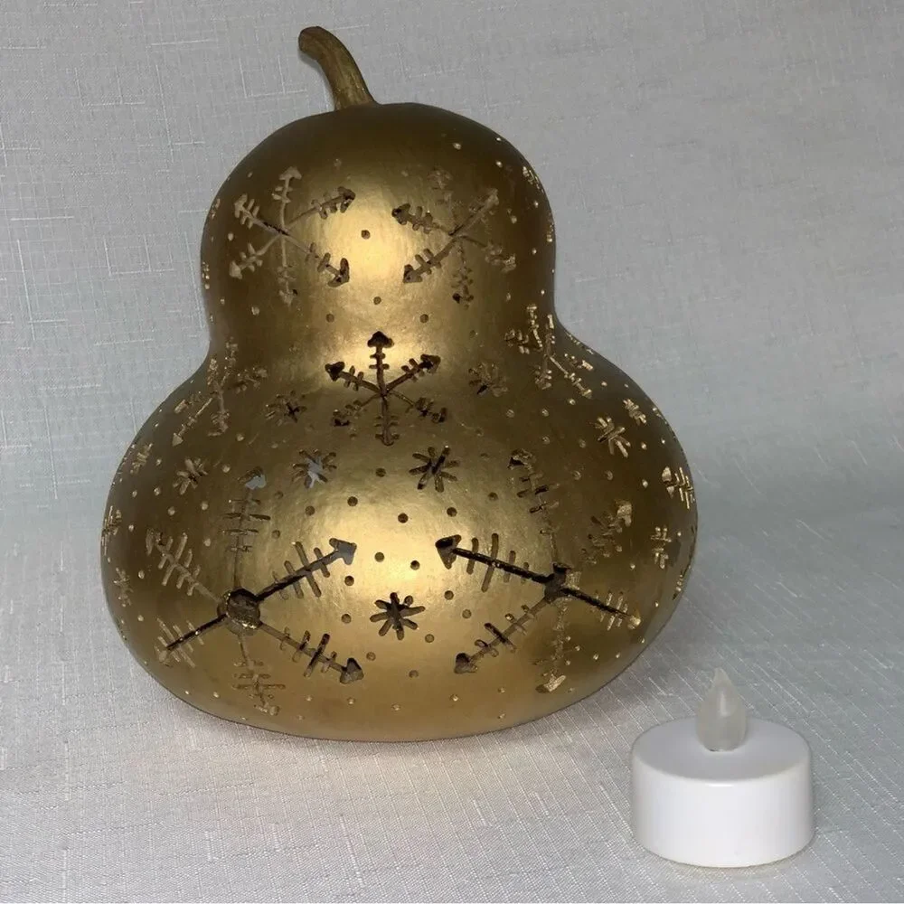 Gold Gourd Tea Light Fall Winter Home Decor Snowflake  Holiday